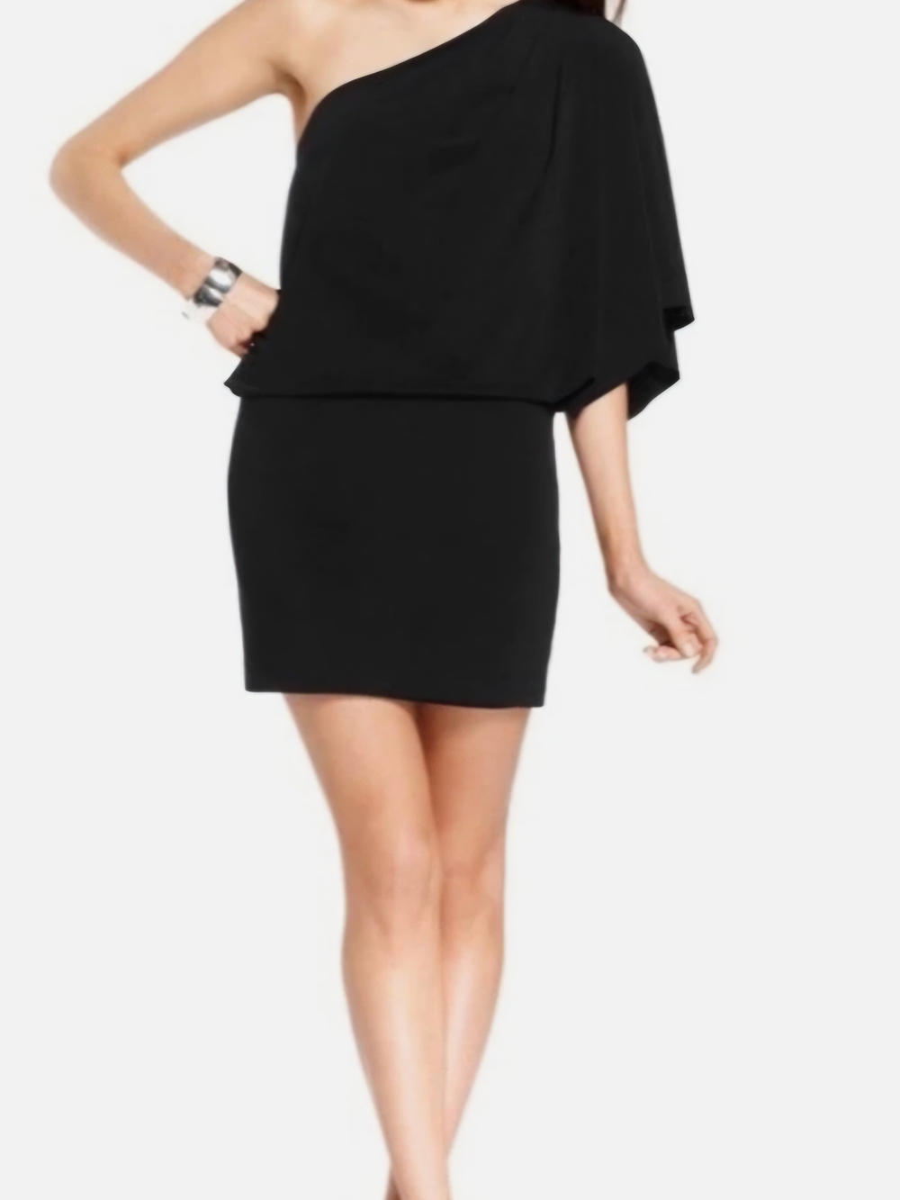 Jessica Simpson Black One-Shoulder Draped Cocktail Dress